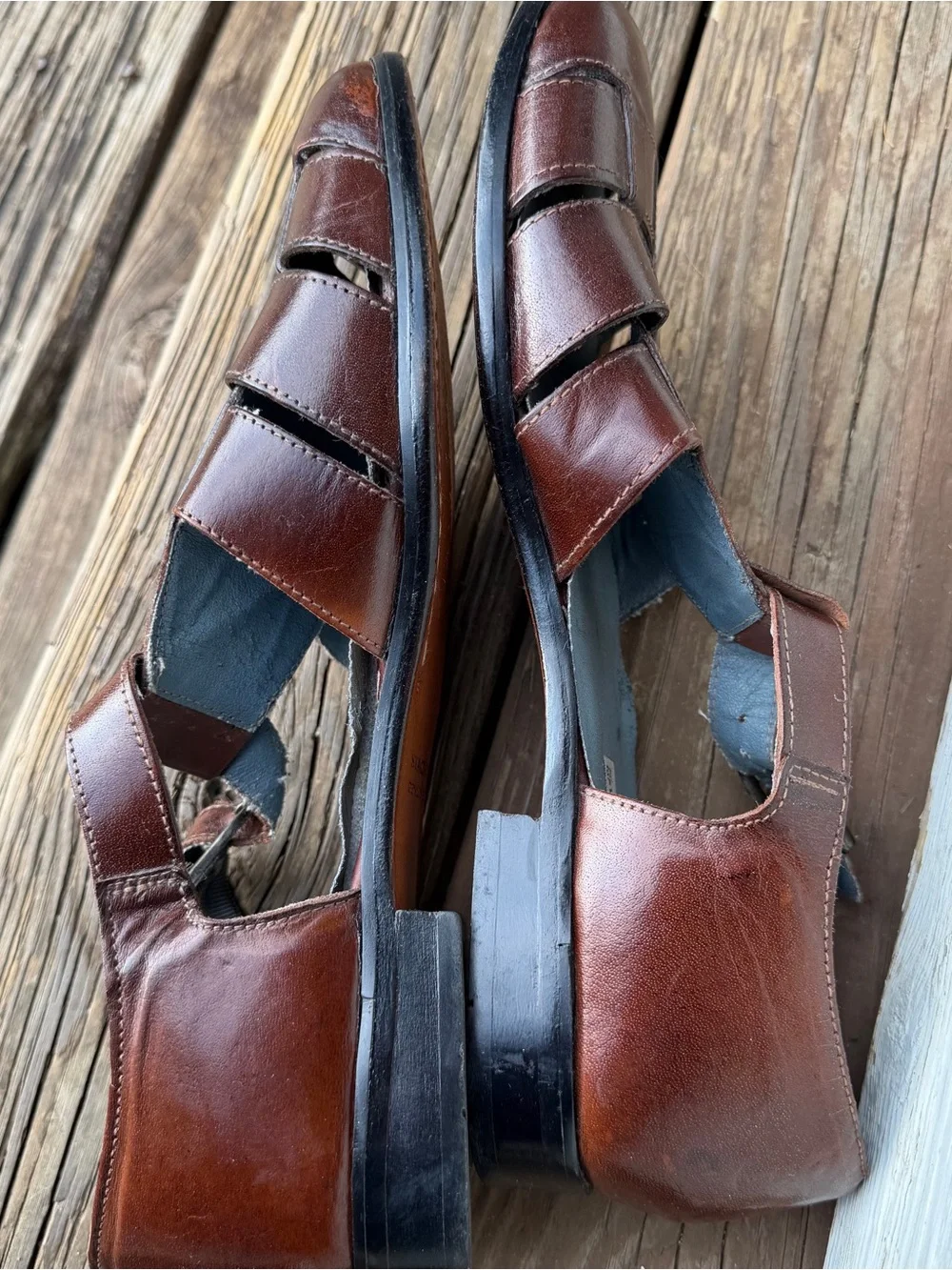 Stacy Adams Brown Leather Fisherman Sandals Men’s Size 10.5M Woven Buckle